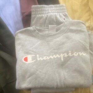 Champion Light Gray Logo Sweatshirt and Joggers